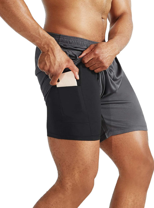 Men's 2 in 1 Running Shorts with Liner,Dry Fit Workout Shorts with Pockets